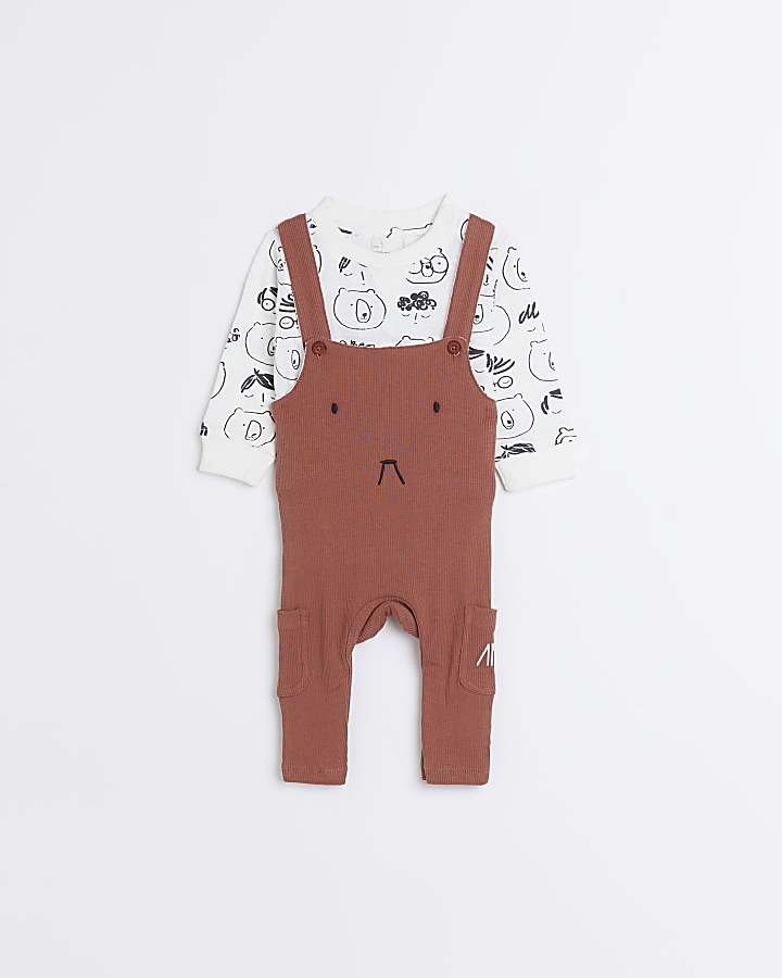 Baby Brown Angel & Rocket Dungaree Outfit