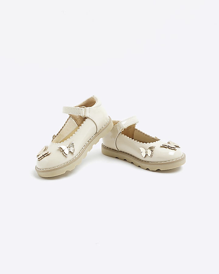 Mini girls cream Leather Mary Jane shoes