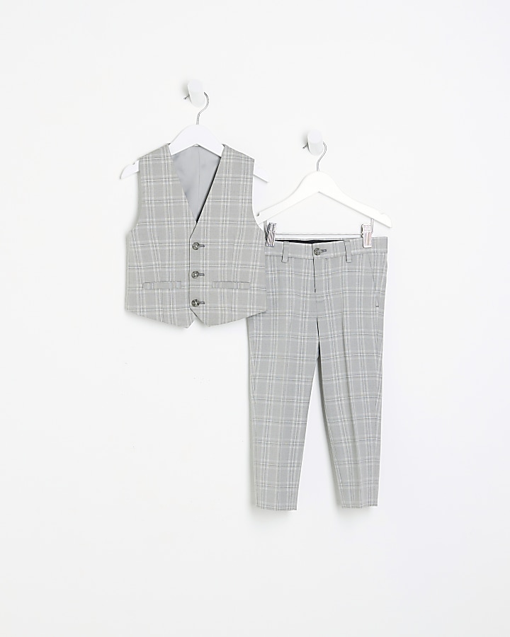 Mini boys Grey Check 2 piece suit set