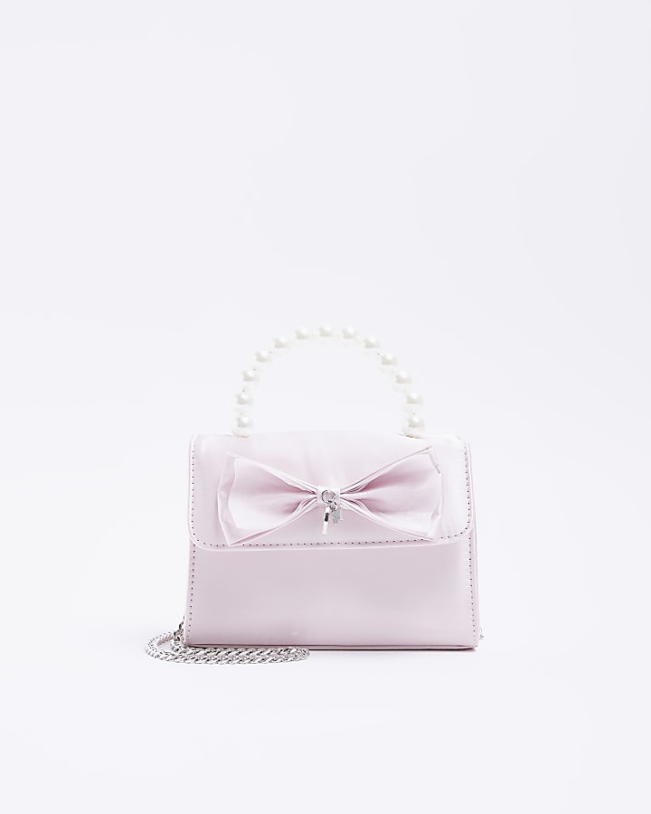 Girls pink satin bow satchel bag