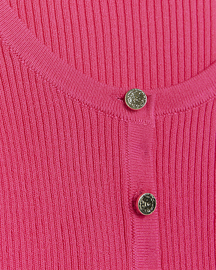 Girls pink ribbed button front cardigan