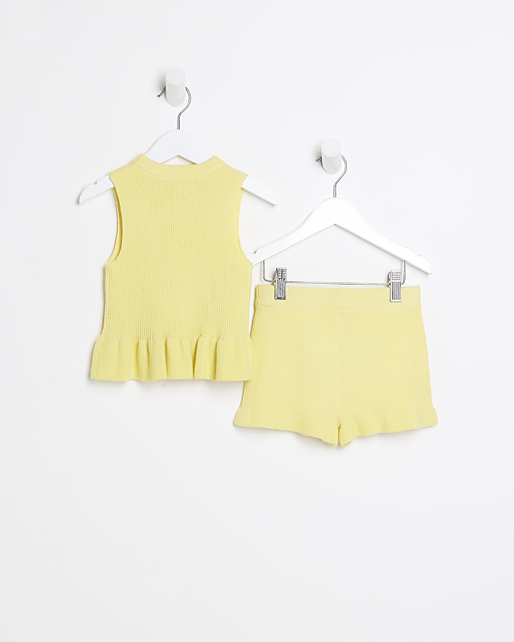 Mini girls yellow shimmer top and shorts set