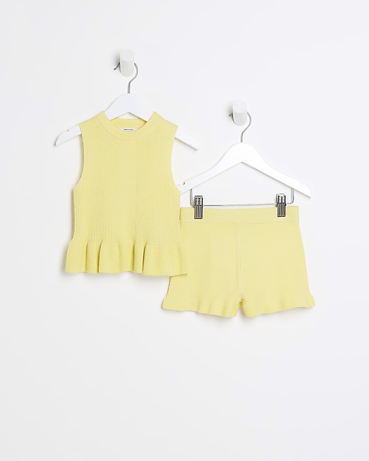 Mini girls yellow shimmer top and shorts set