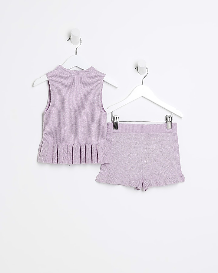 Mini girls purple shimmer top and shorts set