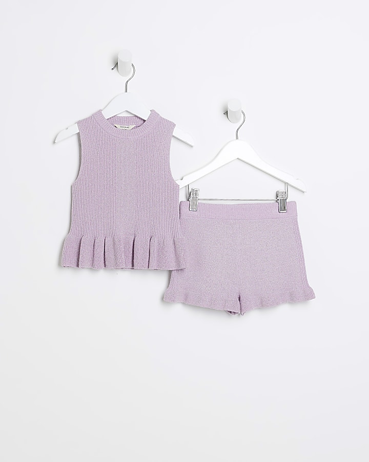 Mini girls purple shimmer top and shorts set