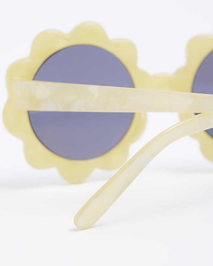 Mini Girls Yellow Pearlised Flower Sunglasses
