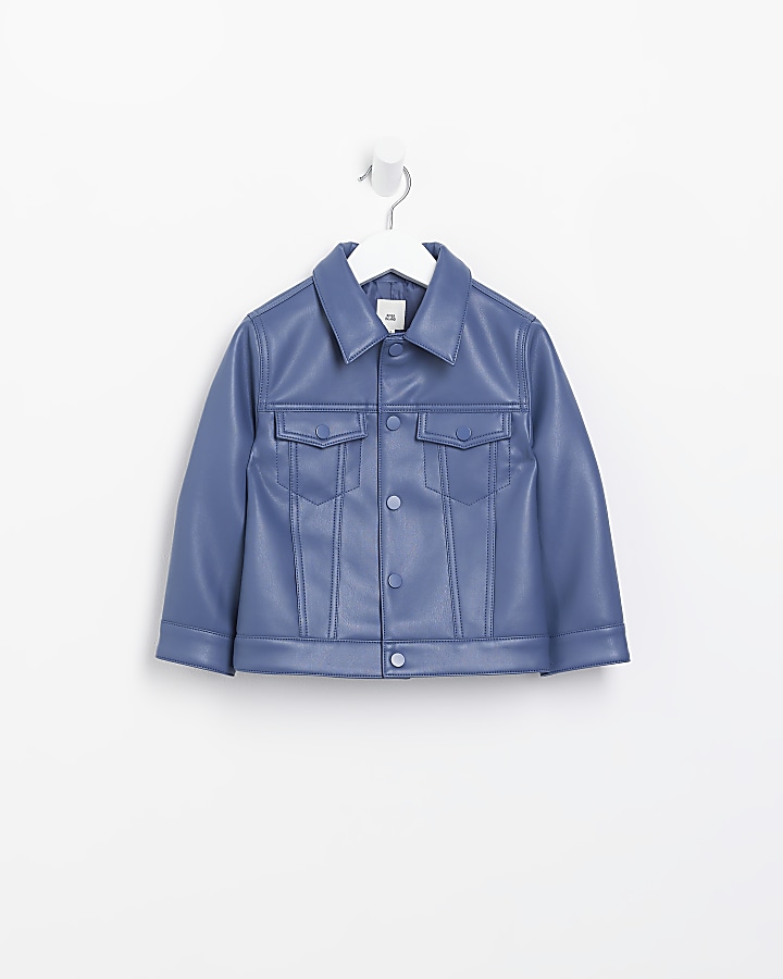 Mini boys blue faux leather biker jacket