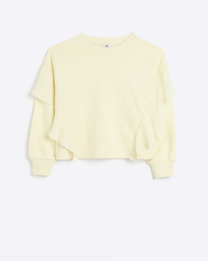 Girls Yellow Frill Sleeve Sweatshirt