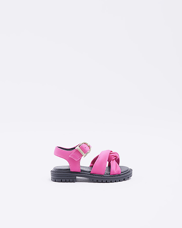 Mini girls pink knot crossover sandals | River Island