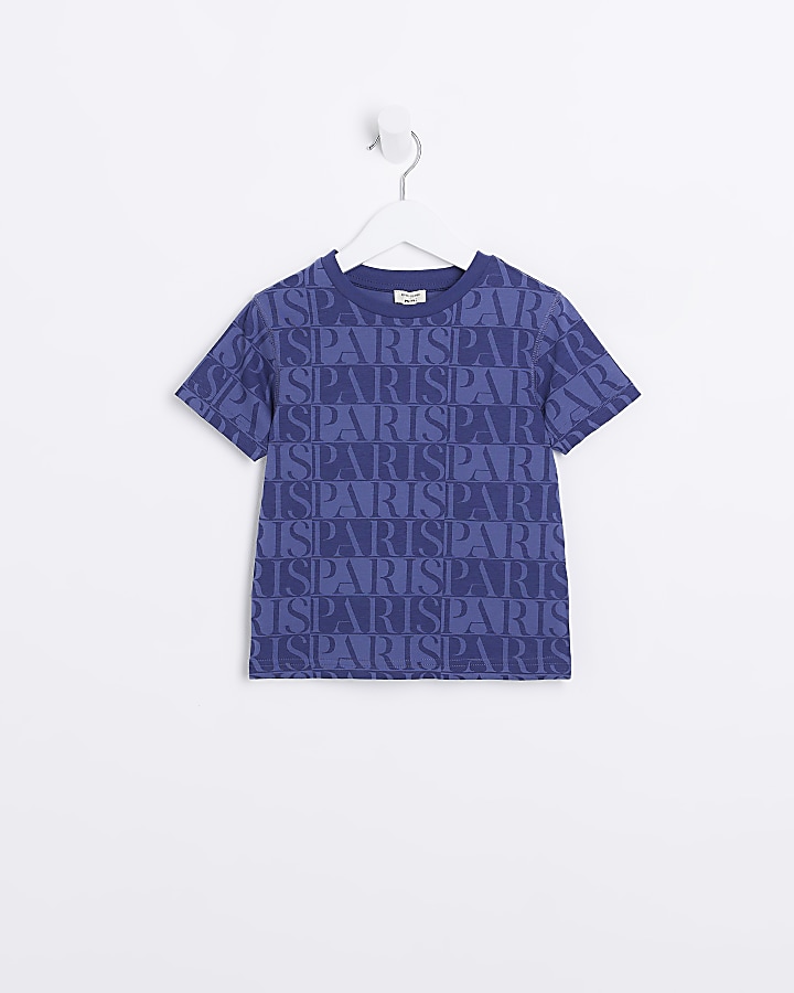 Mini Navy Paris Slogan T-shirt