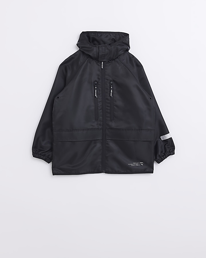 Boys black hooded wind cheater rain coat