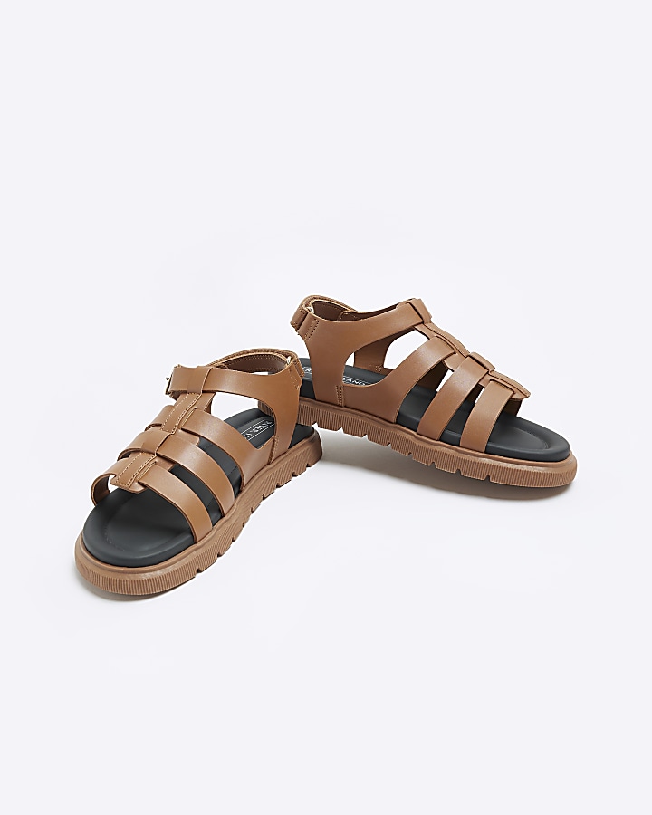 Boys brown caged sandals
