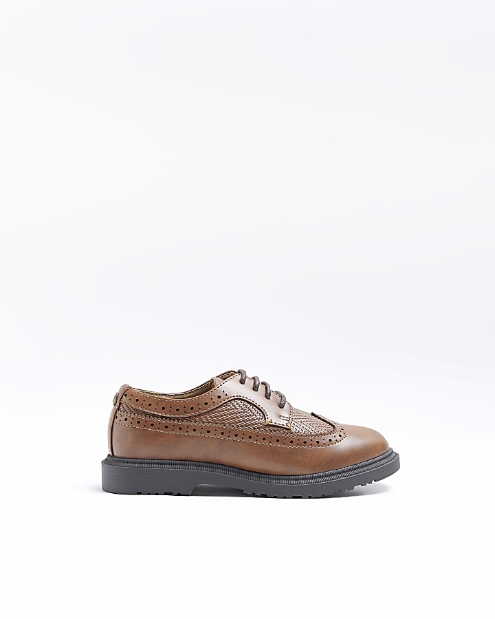 Boys brown Pu lace up brogue shoes