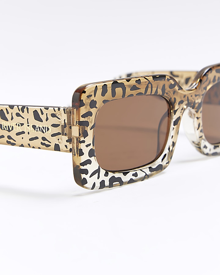 Girls brown leopard rectangle sunglasses