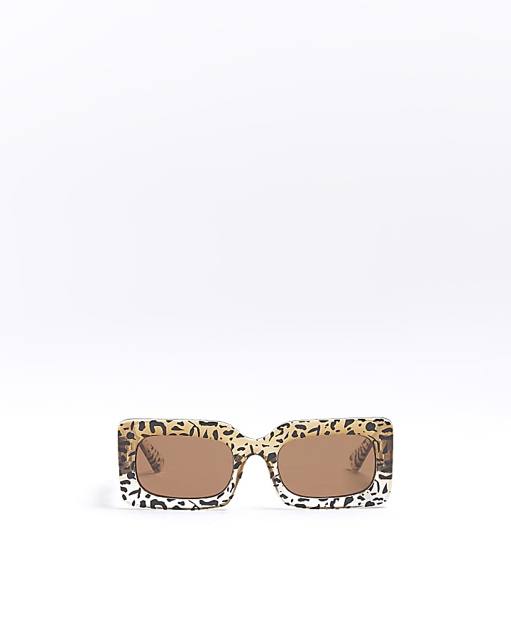 Girls brown leopard rectangle sunglasses