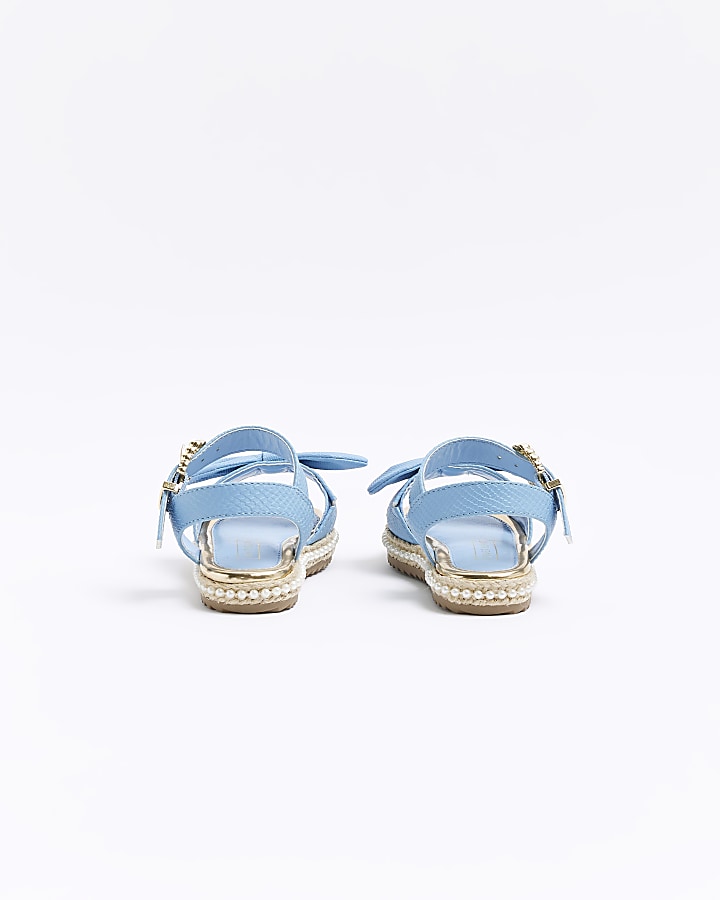 Mini Girls Blue Pearl Embellished Sandals