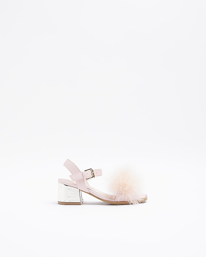 Girls Pink Fluffy Heeled Sandals