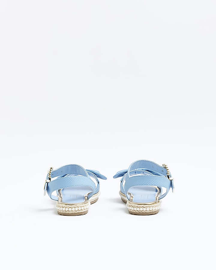 Girls blue pearl embellished bow sandals