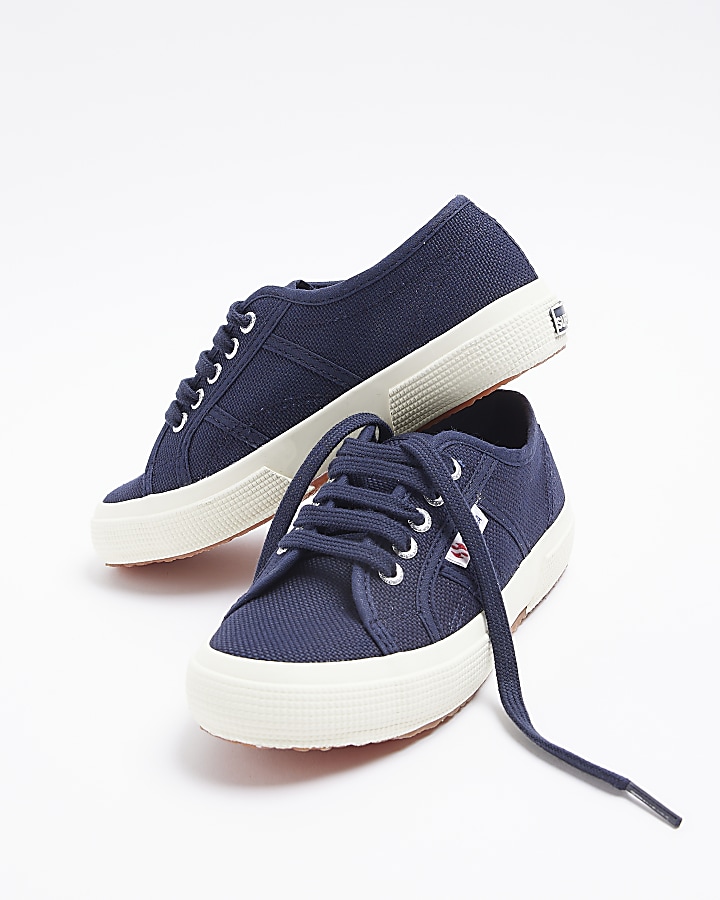 Girls navy Superga lace up canvas trainers