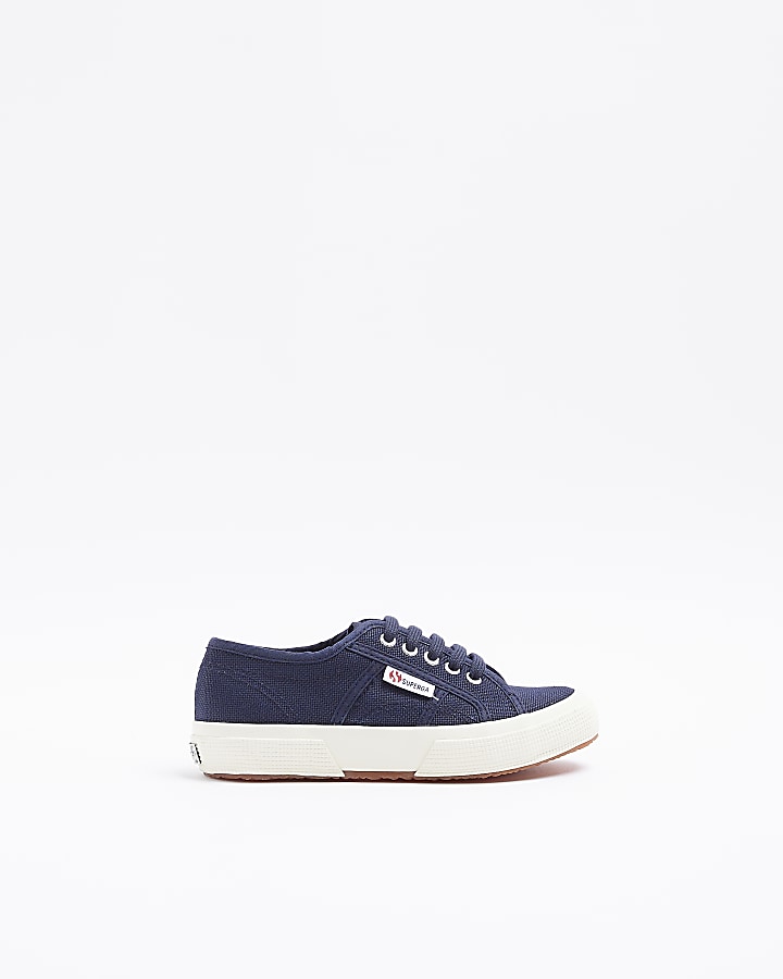 Girls navy Superga lace up canvas trainers | River Island