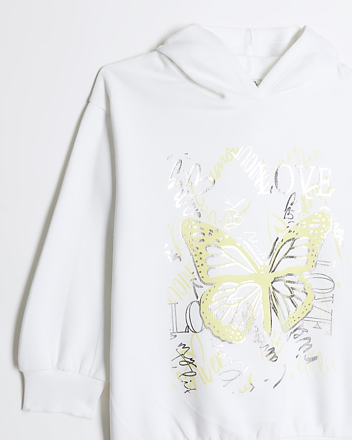 Girls white butterfly print hoodie