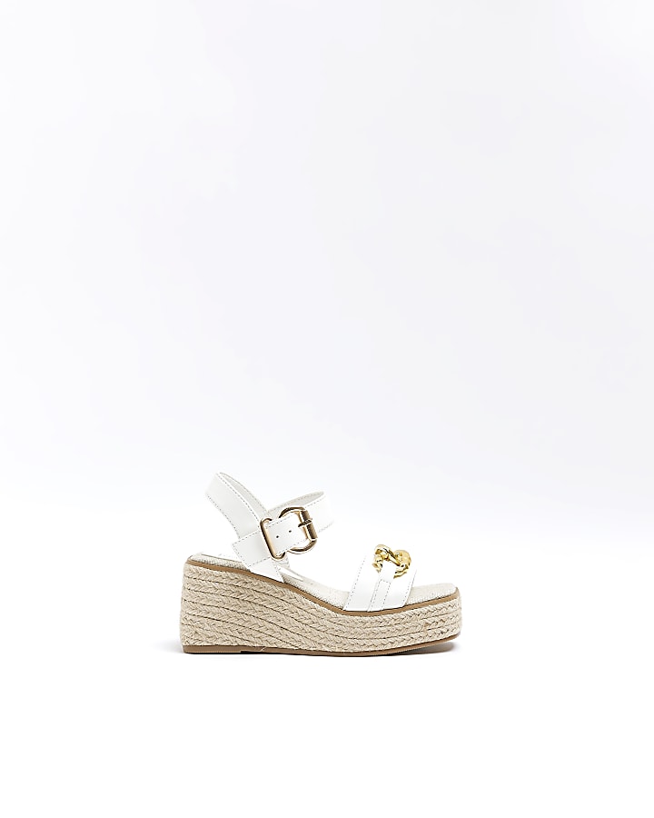 Girls white espadrille heeled wedge sandals