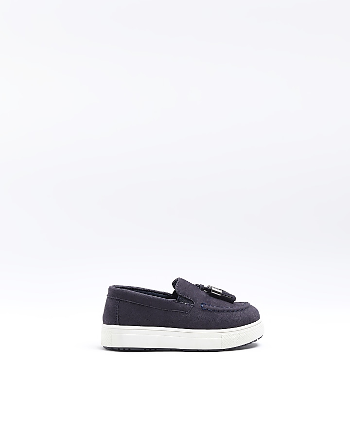 Mini boys navy loafers | River Island