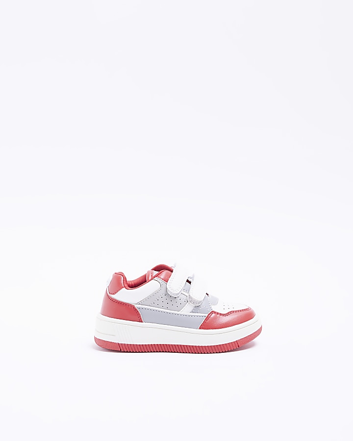 Mini boys red Pu Velcro trainers