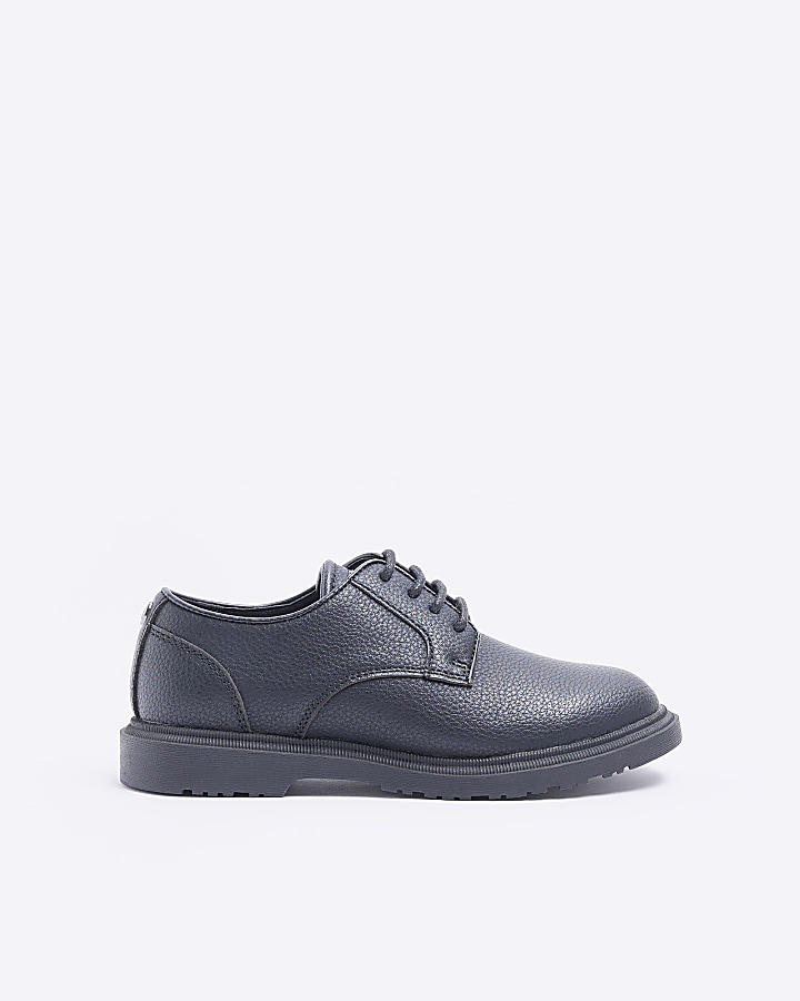 Boys black pu lace up shoes