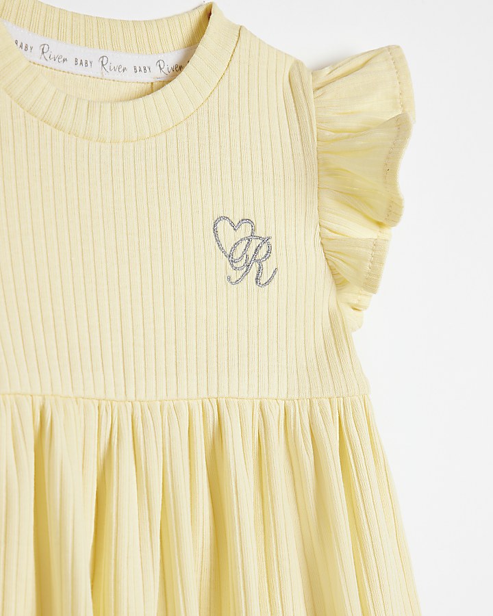 Baby Girls Yellow Organic Ribbed Frill Dress