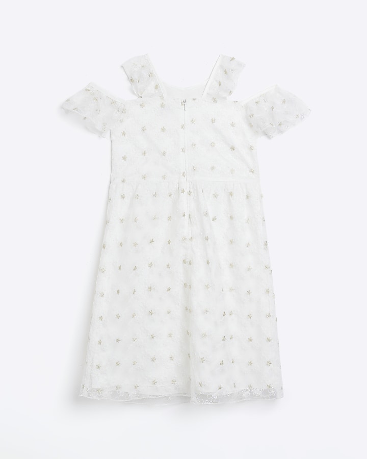 Girls white embroidered lace dress