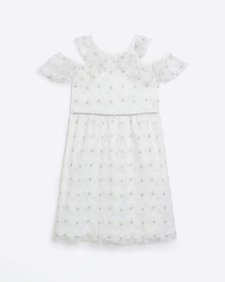 Girls white embroidered lace dress