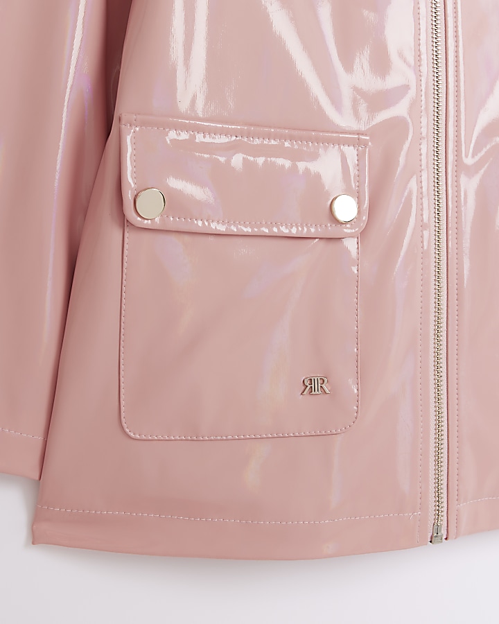 Girls pink iridescent rain coat