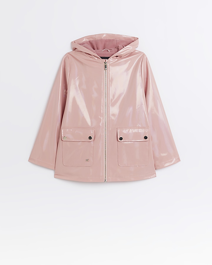 Girls pink iridescent rain coat