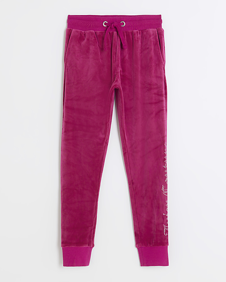 Buy Girls Pink Velour Studded Girl Joggers Online at Sassafras