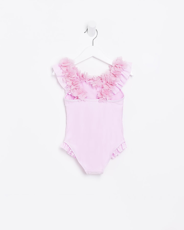 Mini Girls Pink 3D Flowers Swimsuit