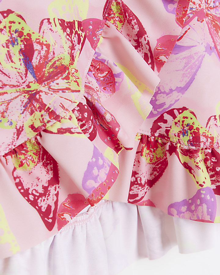 Girls pink butterfly wrap swim skirt