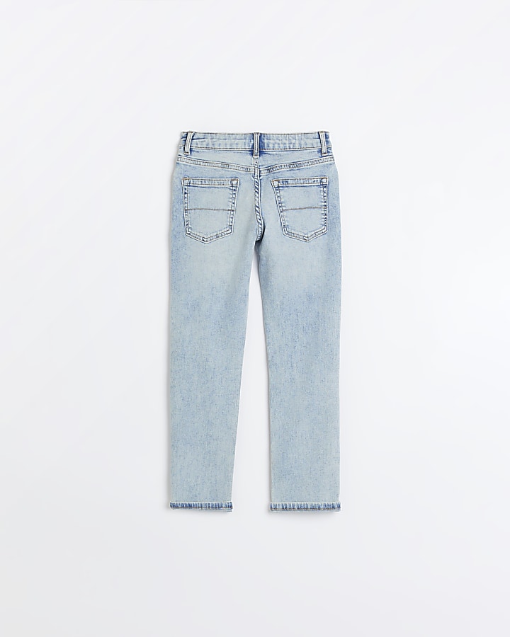 Boys blue light wash ripped slim fit Jeans | River Island