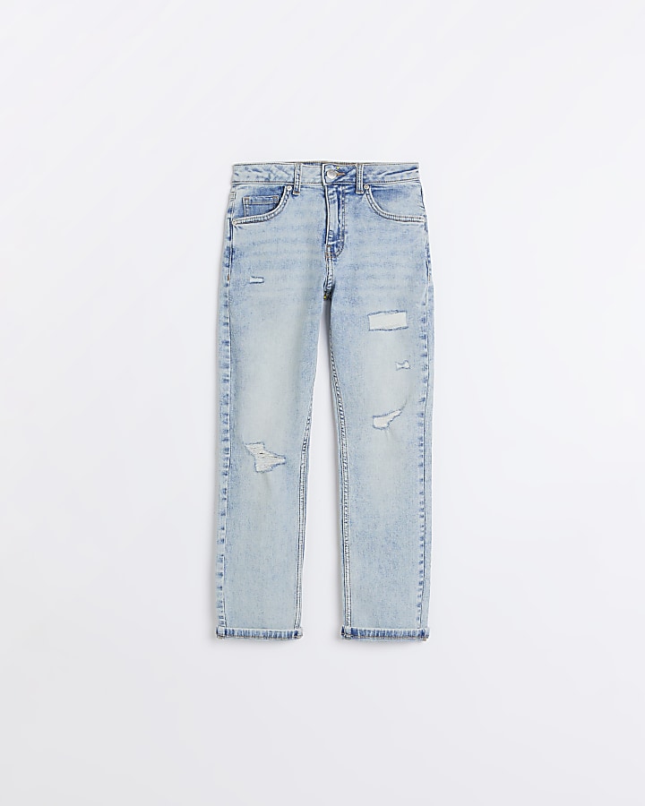 Boys blue light wash ripped slim fit Jeans