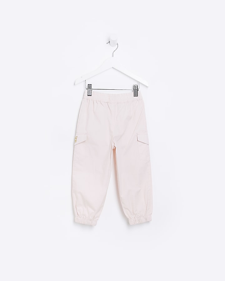 Mini Girls Pink Embroidered Cargo Trousers | River Island