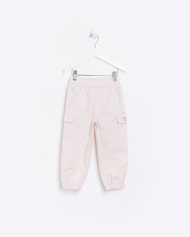 Mini Girls Pink Embroidered Cargo Trousers