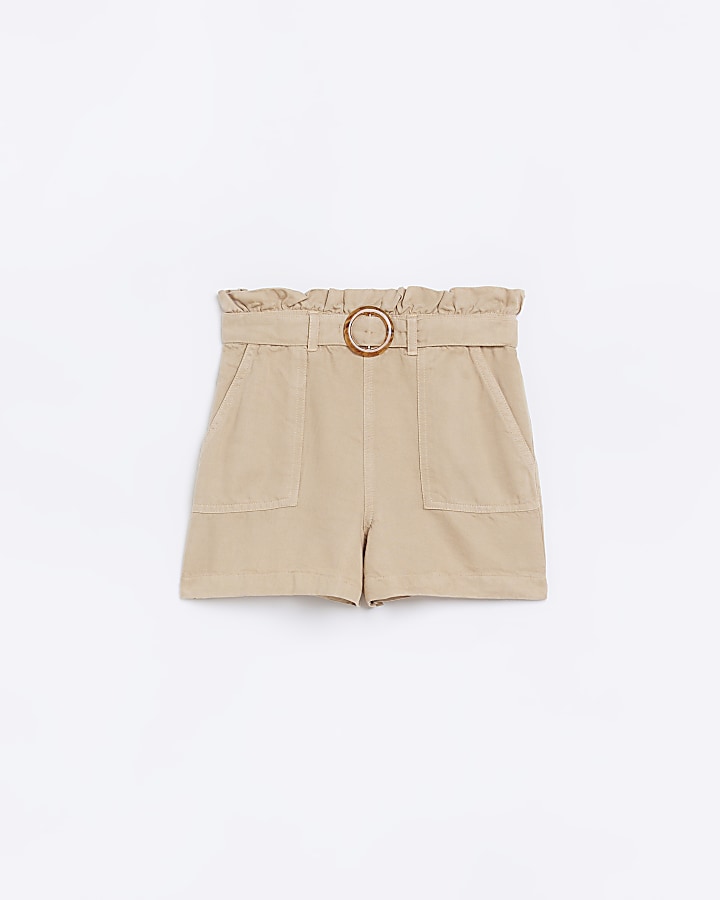 Girls Stone Cargo Paper bag Shorts