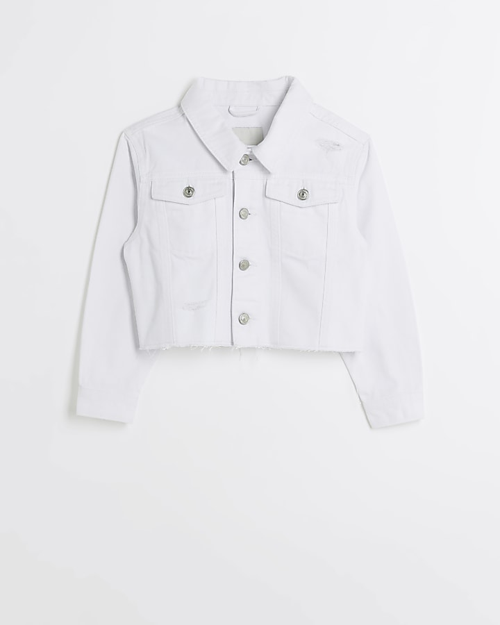 girls white boxy denim jacket | River Island
