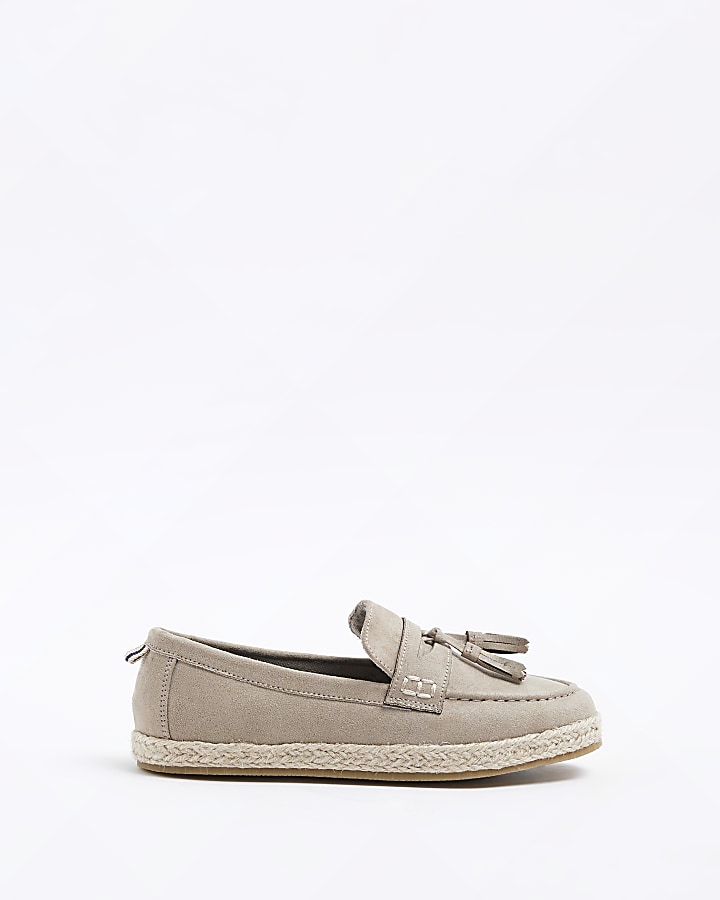 Boys Beige Espadrille Tassel Loafers