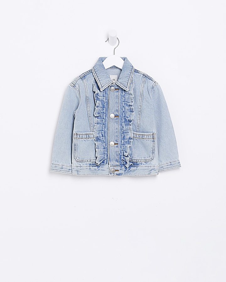 Mini girls blue frill denim jacket