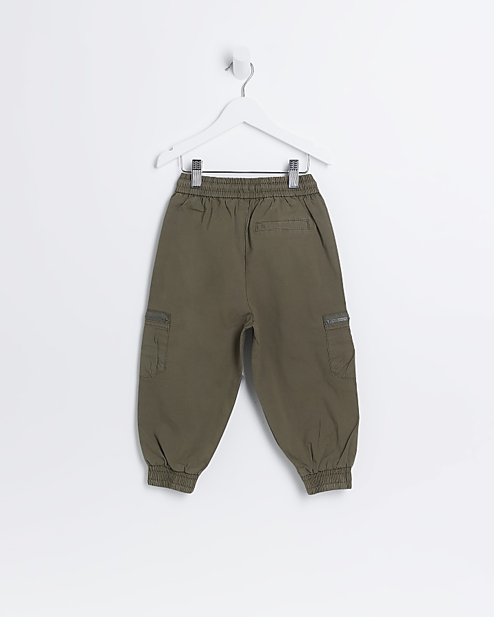 Mini Khaki Zip Cargo Trousers | River Island