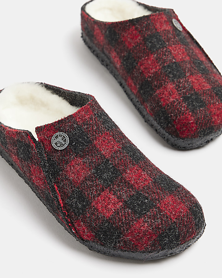 Boys red Birkenstock check slippers