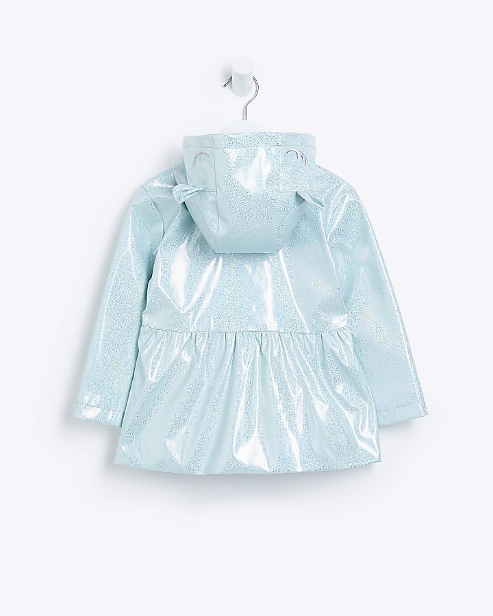Mini Girls Blue glitter peplum raincoat