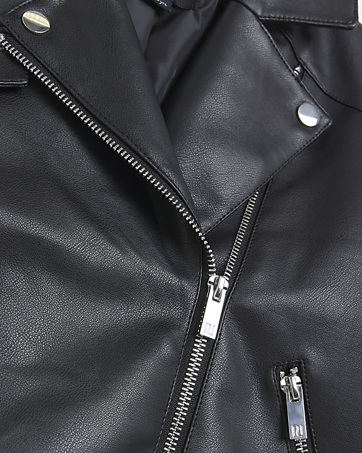 Girls Black faux leather biker jacket