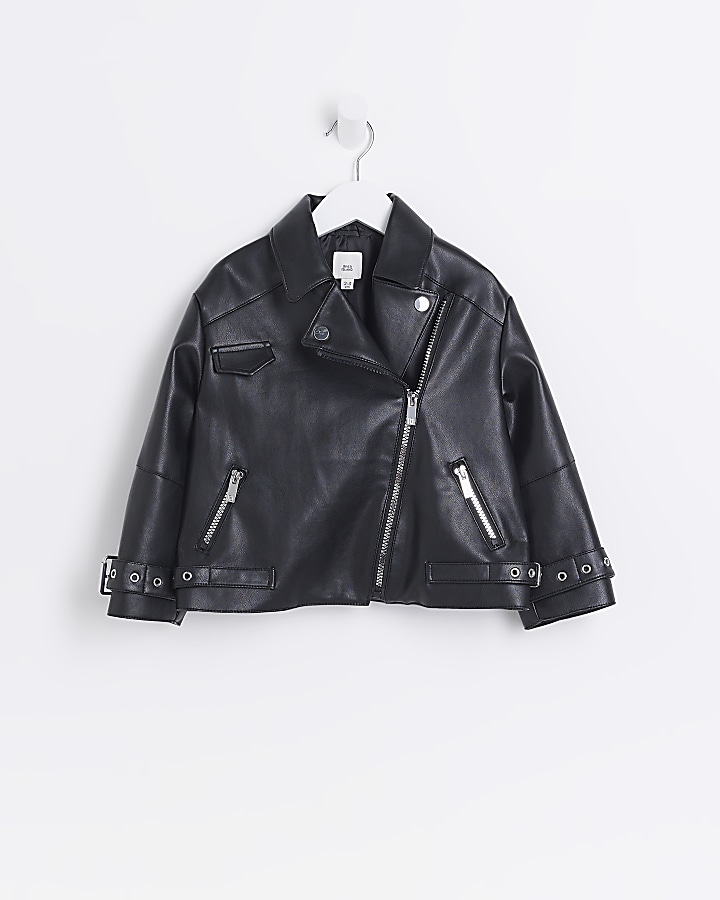 Girls black 2024 faux leather jacket